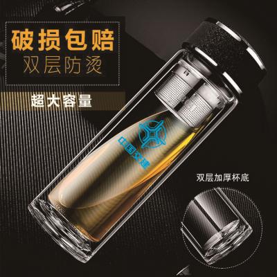 廠家直銷新款創(chuàng)意高端商務雙層玻璃杯帶濾網辦公水杯定制
